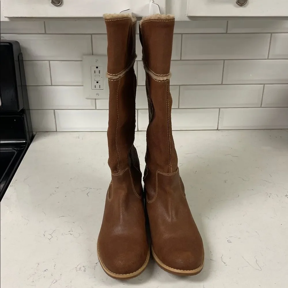 Timberland Shoreham 25669 Brown Leather Pull On Fold Down Boots Women’s 8.5